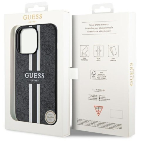 Etui iPhone 13 Pro Max Guess 4G Printed Stripes MagSafe czarne