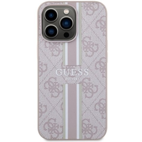 Etui iPhone 13 Pro Max Guess 4G Printed Stripes MagSafe różowe