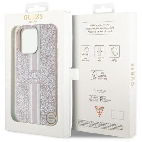 Etui iPhone 13 Pro Max Guess 4G Printed Stripes MagSafe różowe