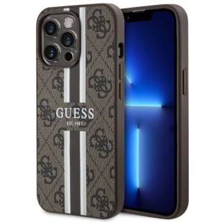 Etui iPhone 13 Pro Max Guess 4G Printed Stripes MagSafe brązowe