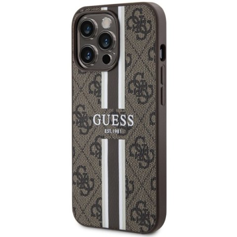 Etui iPhone 13 Pro Max Guess 4G Printed Stripes MagSafe brązowe