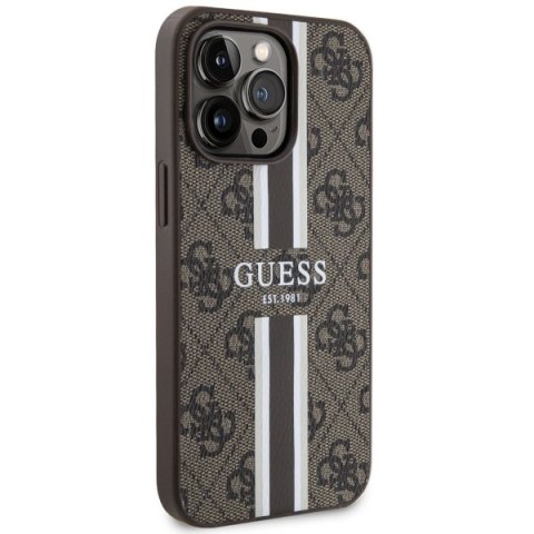 Etui iPhone 13 Pro Max Guess 4G Printed Stripes MagSafe brązowe