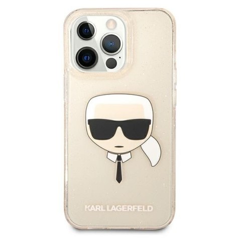 Etui na telefon iPhone 13 Pro Karl Lagerfeld złote Glitter Karl's Head