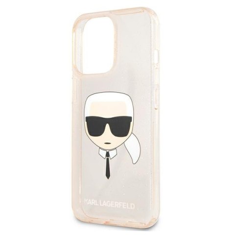 Etui na telefon iPhone 13 Pro Karl Lagerfeld złote Glitter Karl's Head