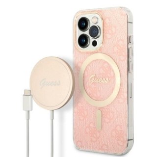 Zestaw Guess etui + ładowarka bezprzewodowa GUBPP13XH4EACSP Apple iPhone 13 Pro Max różowy/pink hard case 4G Print MagSafe