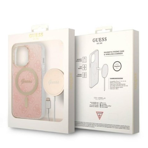 Etui na telefon Guess + ładowarka MagSafe do iPhone 13 Pro Max różowy