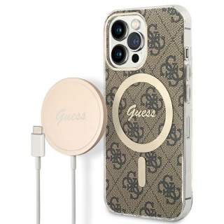 Zestaw Guess etui + ładowarka bezprzewodowa GUBPP13XH4EACSW Apple iPhone 13 Pro Max brązowy/brown hard case 4G Print MagSafe