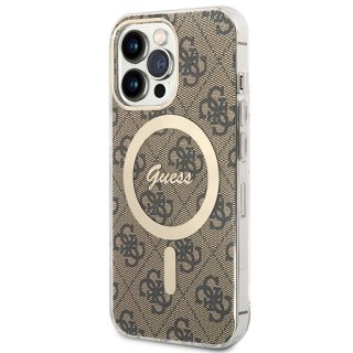 Zestaw Guess etui + ładowarka bezprzewodowa GUBPP13XH4EACSW Apple iPhone 13 Pro Max brązowy/brown hard case 4G Print MagSafe