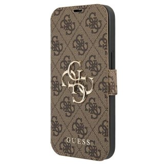 Etui na telefon iPhone 13 Pro Guess brązowy book z metalowym logo