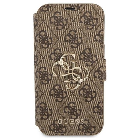 Etui na telefon iPhone 13 Pro Guess brązowy book z metalowym logo