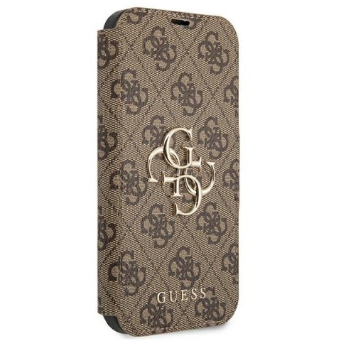 Etui na telefon iPhone 13 Pro Guess brązowy book z metalowym logo