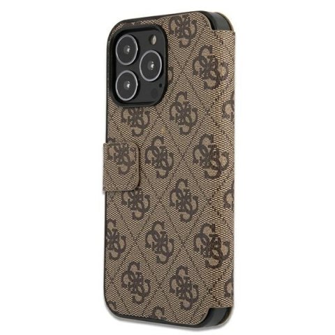 Etui na telefon iPhone 13 Pro Guess brązowy book z metalowym logo