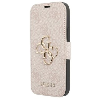 Etui na telefon iPhone 13 Pro Guess różowy book z metalowym logo