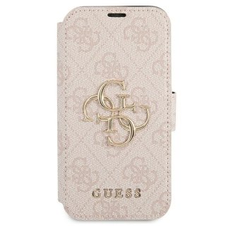 Etui na telefon iPhone 13 Pro Guess różowy book z metalowym logo