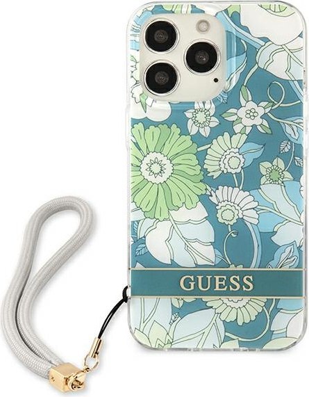 Etui na telefon iPhone 13 Pro Guess Hardcase Zielony Kwiatowy Pasek