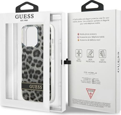 Etui na telefon iPhone 13 Pro Guess Leopard szary hardcase