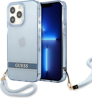 Etui na telefon iPhone 13 Pro Guess GUHCP13LHTSGSB niebieski hardcase