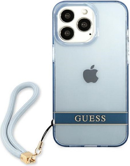 Etui na telefon iPhone 13 Pro Guess GUHCP13LHTSGSB niebieski hardcase