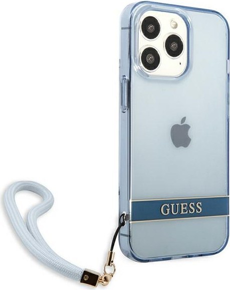 Etui na telefon iPhone 13 Pro Guess GUHCP13LHTSGSB niebieski hardcase