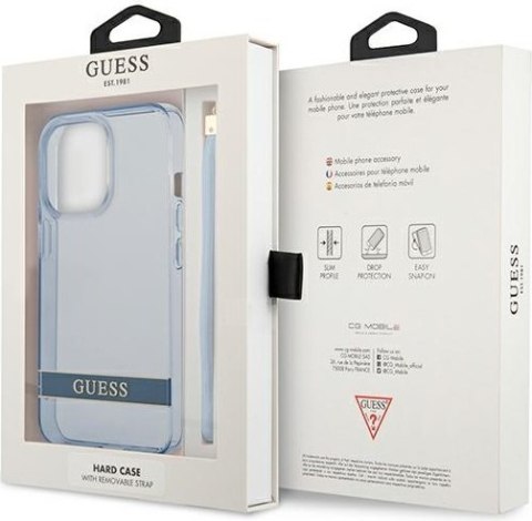 Etui na telefon iPhone 13 Pro Guess GUHCP13LHTSGSB niebieski hardcase