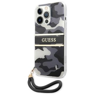 Etui na telefon iPhone 13 Pro Guess Camo Strap Collection czarny hardcase