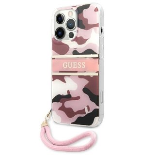 Etui na telefon iPhone 13 Pro Guess różowy hardcase Camo Strap Collection