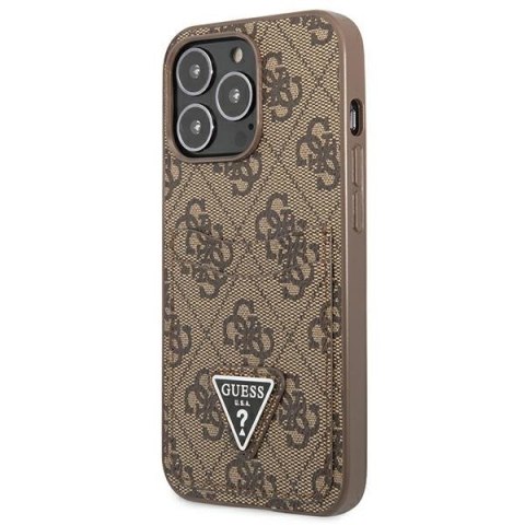 Etui na telefon iPhone 13 Pro Guess brązowy hardcase z miejscem na karty