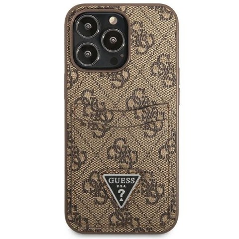 Etui na telefon iPhone 13 Pro Guess brązowy hardcase z miejscem na karty