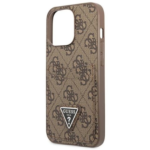 Etui na telefon iPhone 13 Pro Guess brązowy hardcase z miejscem na karty