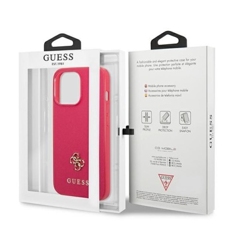 Etui na telefon iPhone 13 Pro Guess różowy hardcase Saffiano 4G