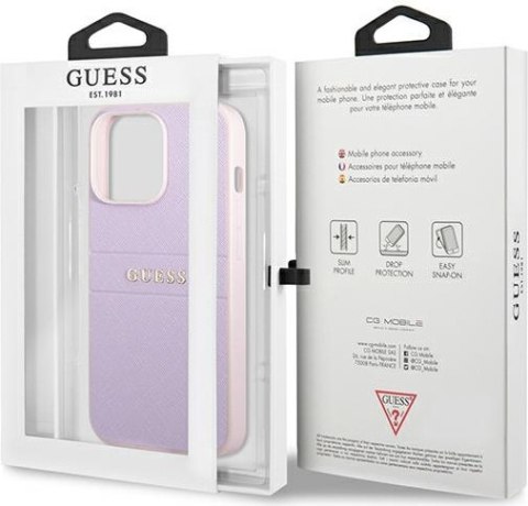 Etui na telefon iPhone 13 Pro Guess Saffiano Hardcase Purpurowy