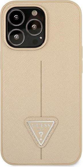 Etui na telefon iPhone 13 Pro Guess Saffiano Triangle Logo beżowy