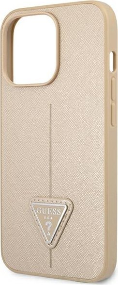 Etui na telefon iPhone 13 Pro Guess Saffiano Triangle Logo beżowy