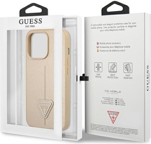 Etui na telefon iPhone 13 Pro Guess Saffiano Triangle Logo beżowy