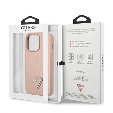 Etui na telefon iPhone 13 Pro Guess różowe hardcase Saffiano