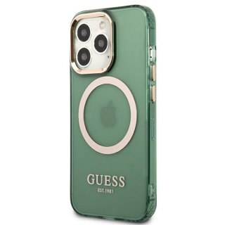 Etui na telefon iPhone 13 Pro Guess Gold Outline MagSafe zielone