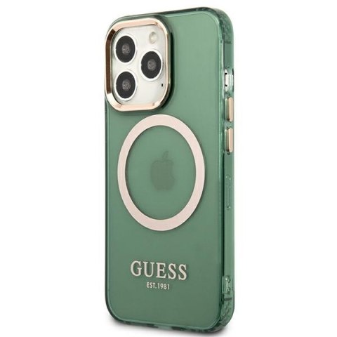 Etui iPhone 13 Pro Guess Gold Outline Translucent MagSafe zielone