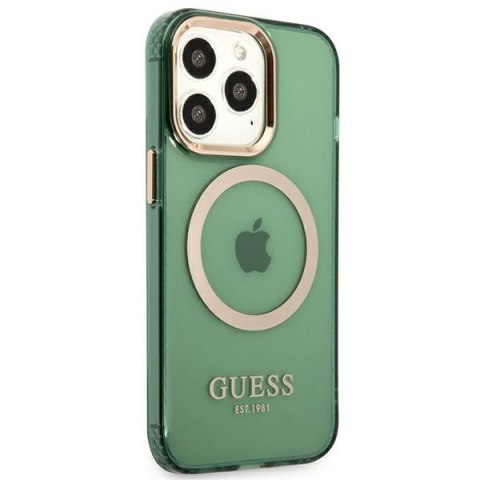 Etui iPhone 13 Pro Guess Gold Outline Translucent MagSafe zielone