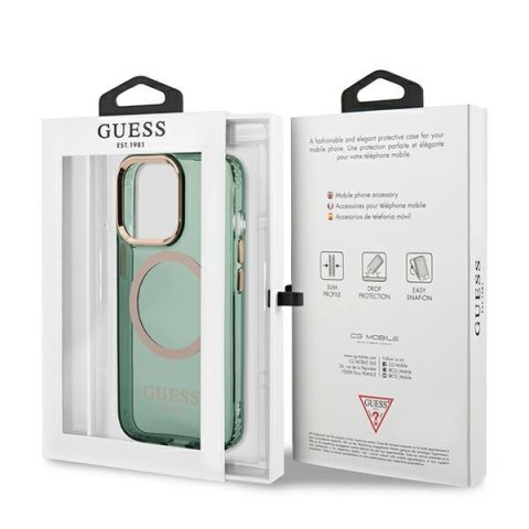 Etui iPhone 13 Pro Guess Gold Outline Translucent MagSafe zielone