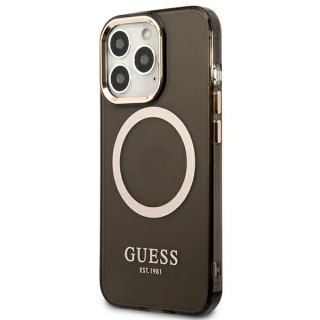 Etui na telefon iPhone 13 Pro Guess Gold Outline MagSafe czarne