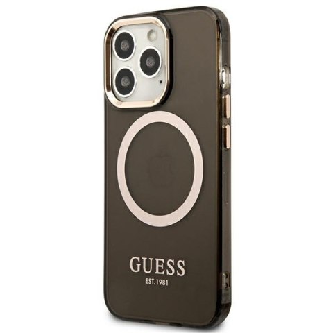 Etui iPhone 13 Pro Guess Gold Outline Translucent MagSafe czarne