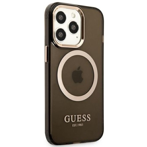 Etui iPhone 13 Pro Guess Gold Outline Translucent MagSafe czarne