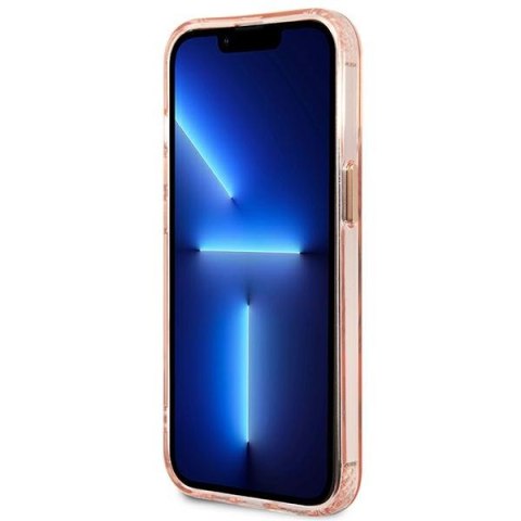 Etui na telefon iPhone 13 Pro Guess Gold Outline MagSafe różowe