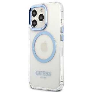 Etui na telefon iPhone 13 Pro Guess Metal Outline MagSafe niebieskie