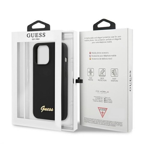 Etui na telefon iPhone 13 Pro Guess Silicone Gold Logo czarne