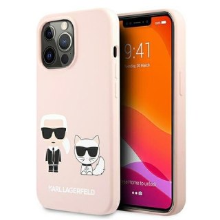 Etui iPhone 13 Pro Karl Lagerfeld jasnoróżowe hardcase Silicone Ikonik Karl & Choupette MagSafe