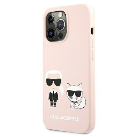 Etui iPhone 13 Pro Karl Lagerfeld jasnoróżowe hardcase Silicone Ikonik Karl & Choupette MagSafe