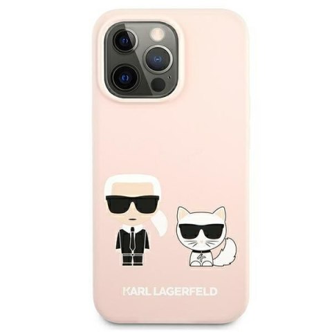 Etui iPhone 13 Pro Karl Lagerfeld jasnoróżowe hardcase Silicone Ikonik Karl & Choupette MagSafe