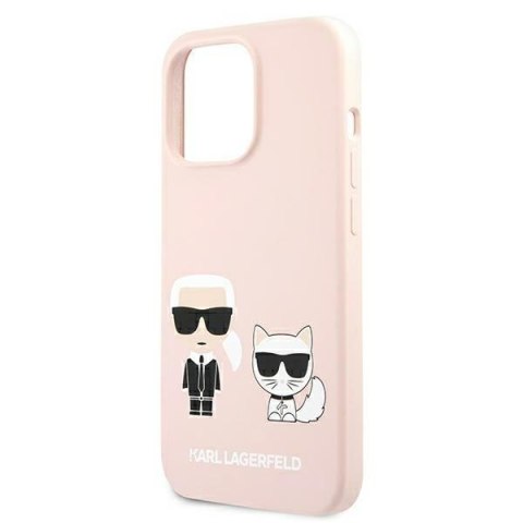 Etui iPhone 13 Pro Karl Lagerfeld jasnoróżowe hardcase Silicone Ikonik Karl & Choupette MagSafe