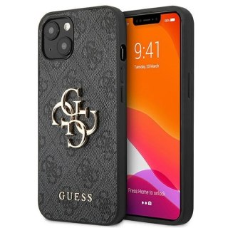 Etui na telefon iPhone 13 Guess szare hardcase z metalowym logo 4G